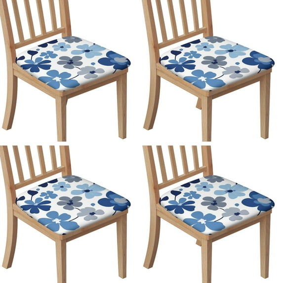 Blue Pioneer Flower Seat Covers for Dining Room Chairs Set Of 4,Stretch Printed Washable Chair Seat Cover with Elastic Ties and Button,Removable Waterproof Couch Cushion Covers