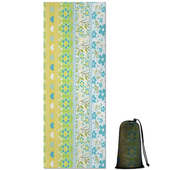Blue Pioneer Flower Striped Pattern Hot Yoga Mat Towel Non Slip for Hot Yoga - Quick-Drying Yoga Mat Cover with 4 Corner Pockets with Travel Bag - Hot Yoga Towel Non Slip 74"x26"
