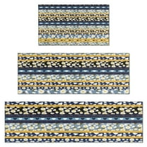Blue Pioneer Flower Striped Pattern Kitchen Rugs Sets Of 3,Kitchen Runner Rugs Non Skid Washable,Decorative Kitchen Floor Mats for Kitchen,Sink,Laundry,17"x30" 17"x47" 17"x59"