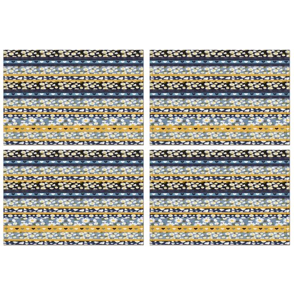 Blue Pioneer Flower Striped Pattern Summer Placemats Table Placemats Set Of 4-Linen Kitchen Washable Placemats Table Mats 11.8"x17.7" Non-Slip Heat Resistant