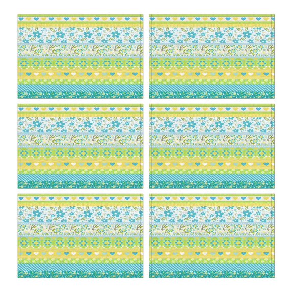 Blue Pioneer Flower Striped Pattern Summer Placemats Table Placemats Set Of 6-Linen Kitchen Washable Placemats Table Mats 11.8"x17.7" Non-Slip Heat Resistant