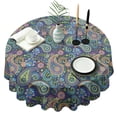 thumbnail image 1 of Blue Pioneer Flower and Paisley Pattern Round Tablecloth 60"x60",Wrinkle Wipeable Table Cloth for Kitchen Dining Room Picnic Patio Party, 1 of 6