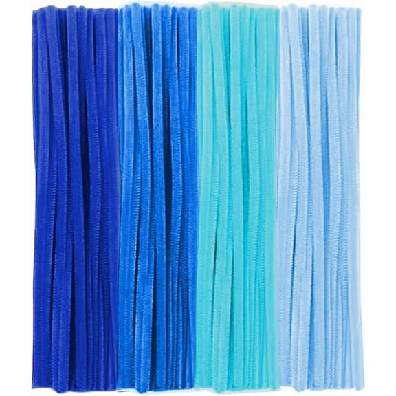 Blue Pipe Cleaners, 100 Pieces Chenille Stems Craft, 12 inch Long Fluffy Pipe Cleaners for Creative DIY Art Craft Projects, Home Decoration Supplies (6 mm x 30 cm, Blue Series-4 Colors)