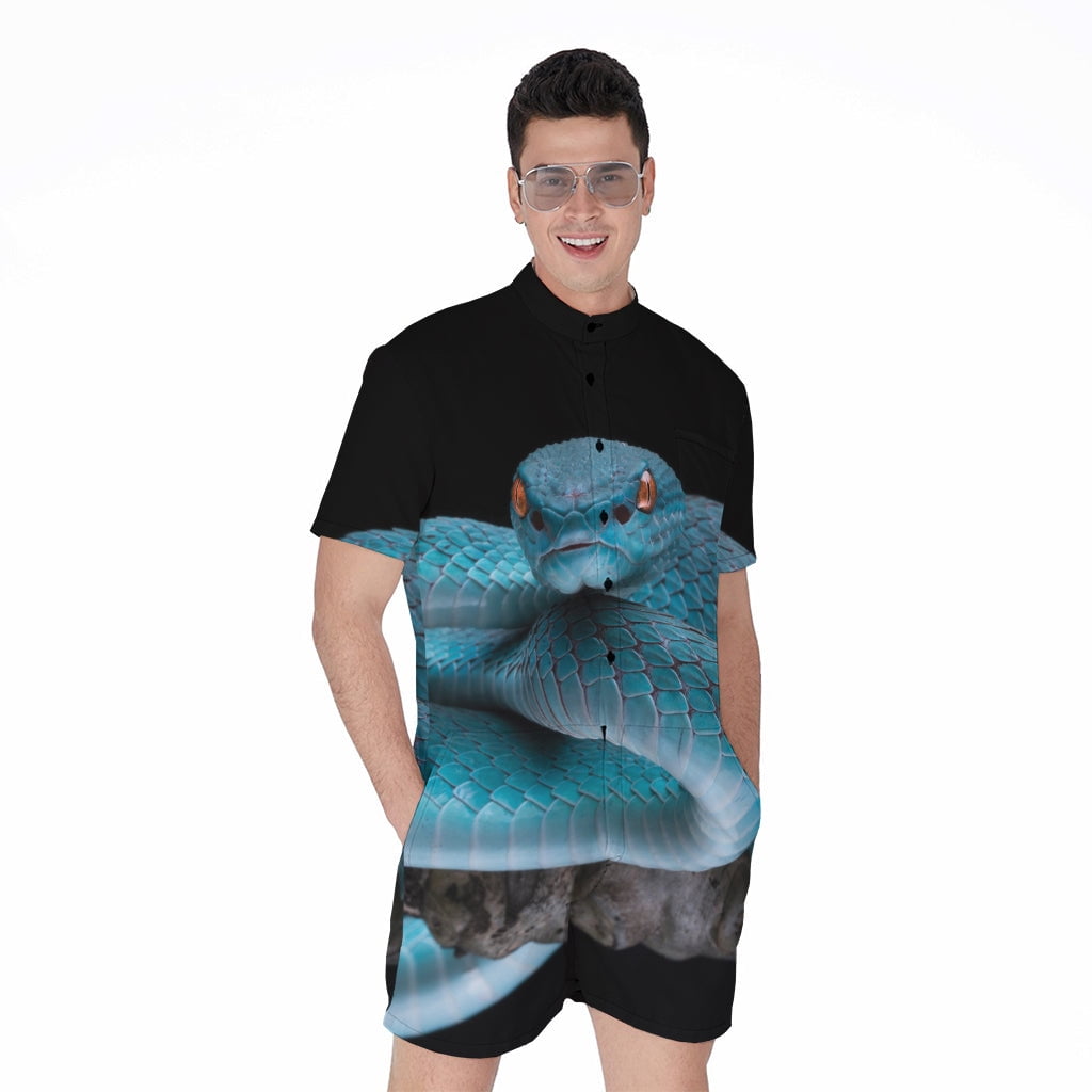 pink python snakeskin short sleeve men's rompers,... Blue Pit Viper Snake Short Sleeve Men'S Rompers, Snakes Python Casual ...