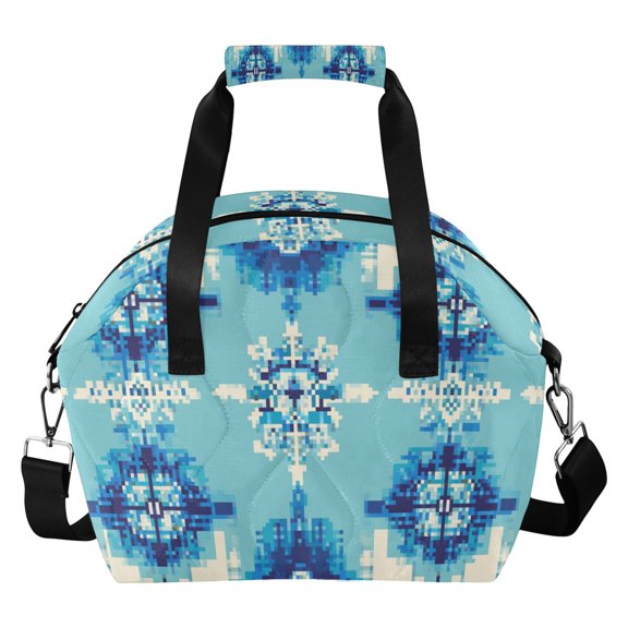 Blue Pixel Art Patten Insulated Lunch Bag Reusable Quilted Lunch Box Waterproof Leakproof Lunch Container