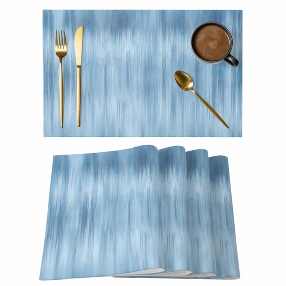 Blue Placemats Set of 12, Modern Abstract Art Ombre Striped Placemats for Dining Table, Place Mats for Kitchen Tabletop, Waterproof Wipeable Dining Table Mats Set
