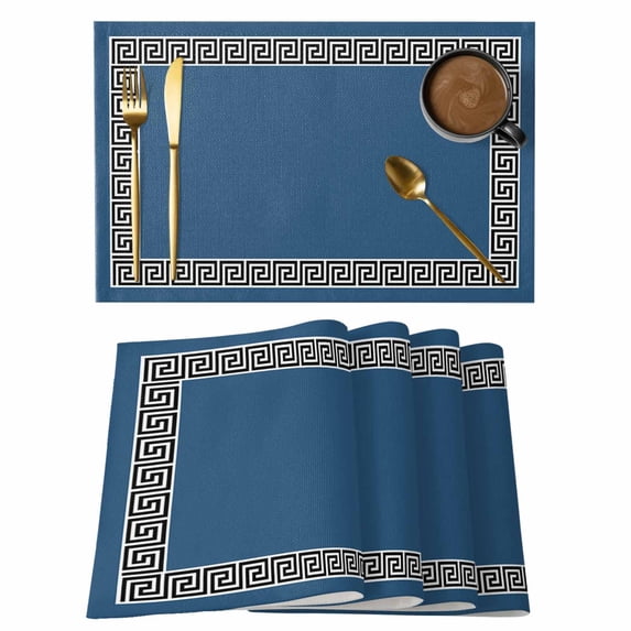 Blue Placemats Set of 4, Greek Chinese Style Non-Slip Place Mats Washable Table Mats for Kitchen Dining Table Decorations Indoor/Outdoor
