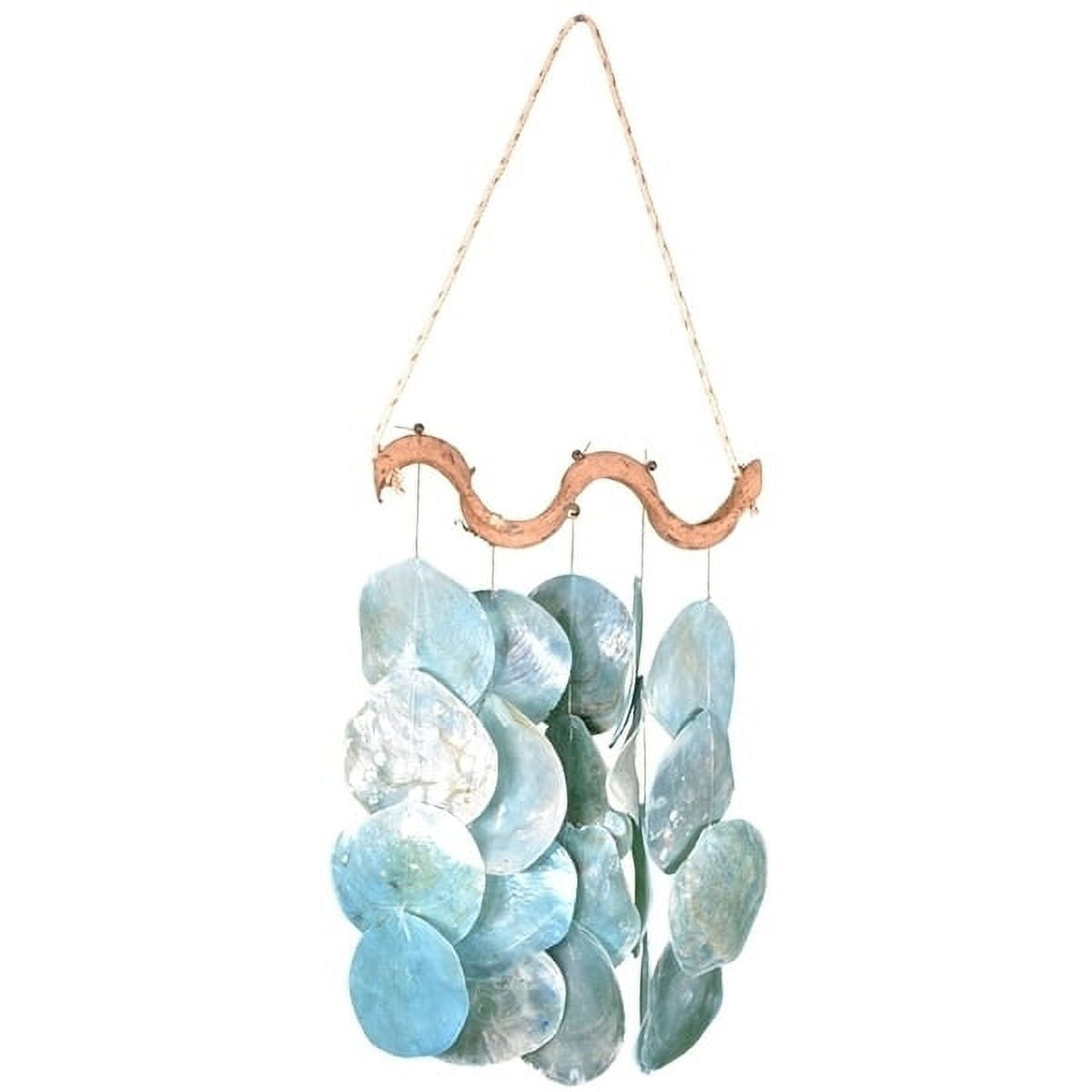 Blue Seashell Wind Chime with Natural Wood Accent