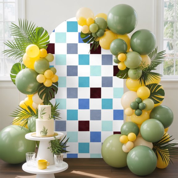 Blue Plaid Arch Backdrop Cover Spandex Fitted Arch Cover 6.6FT,Arches Backdrop Stand Covers for Wedding Birthday Party Ceremony Banquet Decoration Black White Gingham Check