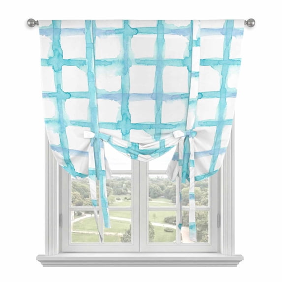 Blue Plaid Balloon Curtains for Bedroom/Front Door/Bathroom, Farmhouse Buffalo Check Stripes Modern Geometric Tie Up Curtains 63 Inch Length Kitchen Curtains Shades for Windows 46"x63"