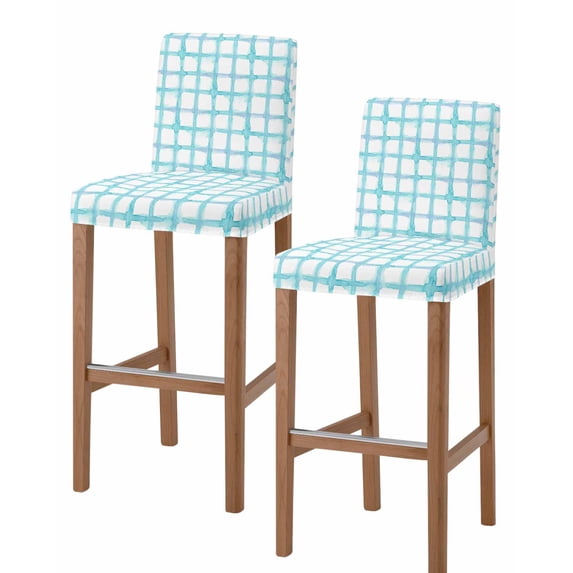 Blue Plaid Bar Stool Covers Set of 2, Farmhouse Buffalo Check Stripes Modern Geometric Stretch Bar Chair Covers with Backs, Removable Pub Counter Height Chair Cover for Kitchen Dining Room Cafe
