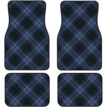 Blue Plaid Car Front and Rear Floor Mats, Anti Slip Car Mats, Complete Set of 4 Carpets, All Weather Protection
