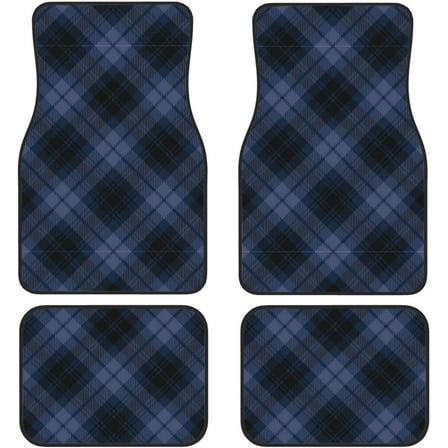 Blue Plaid Car Front and Rear Floor Mats, Anti Slip Car Mats, Complete Set of 4 Carpets, All Weather Protection