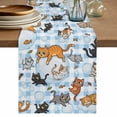 thumbnail image 1 of Blue Plaid Cat Table Runner 120 Inches, Funny Cute Fish Leaves Bubble Bed Runner Dresser Scarves Tabletop for Indoor Outdoor Parties/Ceremony/Banquet, 13"x 120", 1 of 8