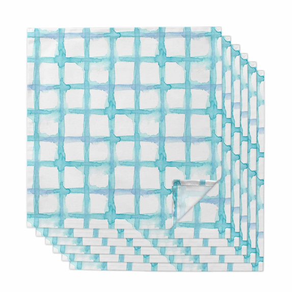 Blue Plaid Cloth Napkins, Farmhouse Buffalo Check Stripes Modern Geometric Washable and Reusable Dinner Napkins Set of 6, Table Napkin for Kitchen Party Birthday Wedding Hotel Housewarming 20"x20"