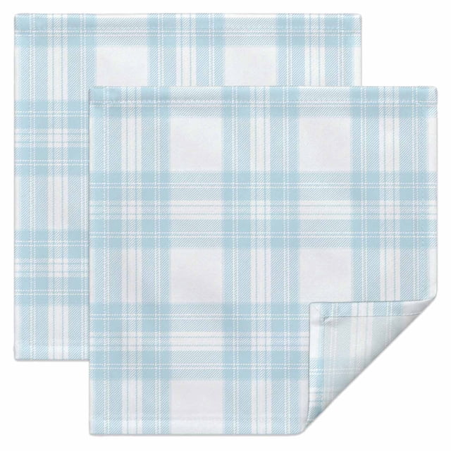 Soft Texture Images Blue Plaid Cloth Napkins Set of 2 Winter Ice Blue Tartan Lines Striped ...