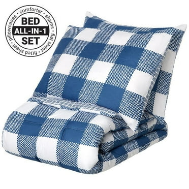 Blue Plaid Complete Comforter Set with Sheets - Blue Plaid Queen Bed in a Bag