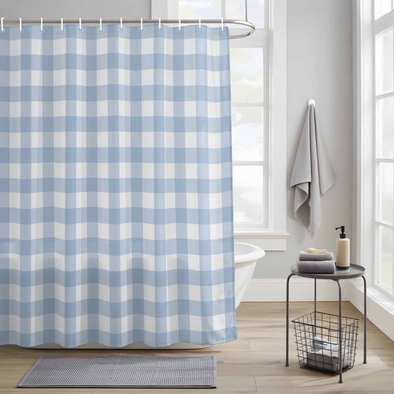 Blue Plaid Fabric Shower Curtain for Bathroom Retro Farmhouse Blue White Plaid Waterproof Polyester Bath Curtain with 12 Hooks Washable Shower Curtain with Grommets 36"x78"