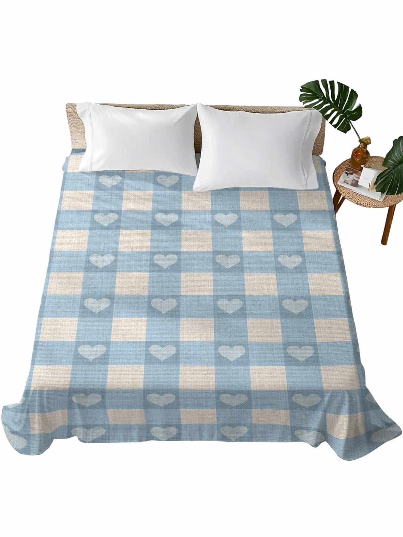 Blue Plaid Flat Sheets Only Full Size, Soft Breathable Bed Top Sheets ...