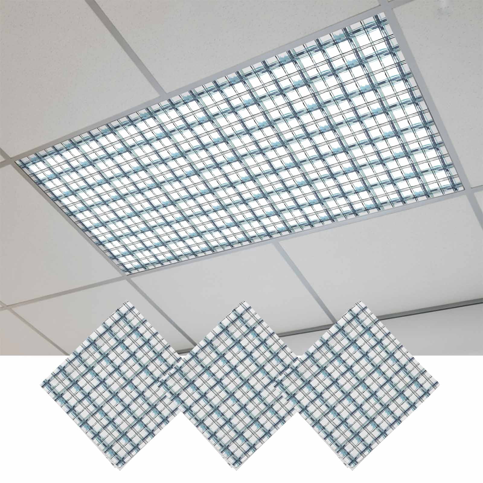 Blue Plaid Magnetic Fluorescent Light Covers for Ceiling Lights 2 x 4 ...