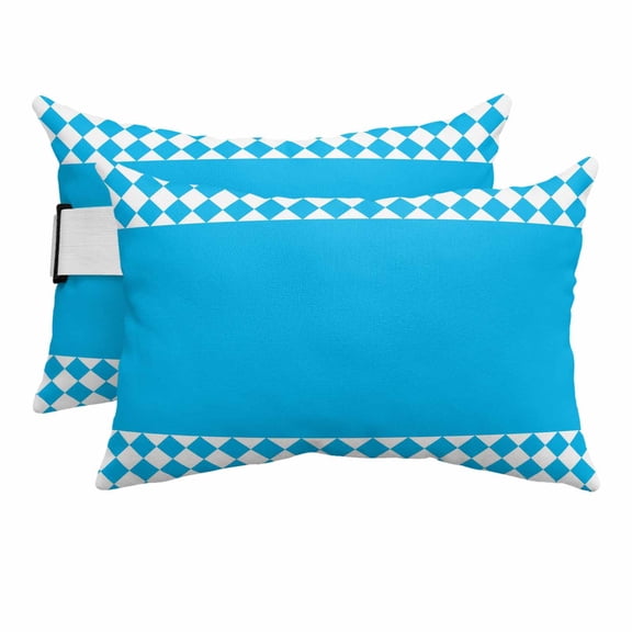 Blue Plaid Outdoor Pillows for Chaise Lounge Chair Beach Headrest Pillow Set of 2 Waterproof Lumbar Pillows with Insert&Adjustable Strap Modern Minimalist Artwork Checkered Pool Pillow 12"x20"