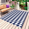 thumbnail image 1 of Blue Plaid Outdoor Rug 4x6 Ft, Non Slip Washable Area Rug, Modern Minimalist Geometric Gingham Checkered Patio Rugs Carpet Runner, Large Floor Mat for Indoor/Outdoor Deck Porch Camping, 1 of 8