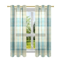 Blue Plaid Pattern Semi Sheer Curtains for Living Room Bedroom Set of 2 Insulated Window Drapes