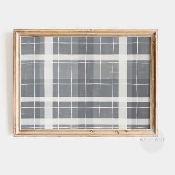 Blue Plaid Print Muted Plaid Vintage Nursery Decor Farmhouse Cottagecore Neutral Room Decor Rustic Home Decor P126
