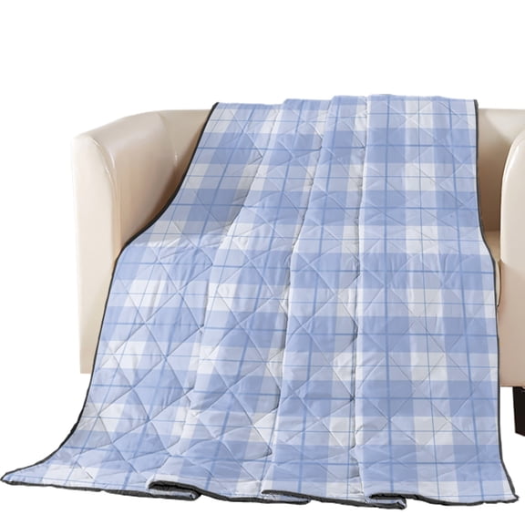 Blue Plaid Quilted Comforters Cooling Blanket Oversized King Size, Country Rustic Farmhouse Classic Minimalist Checkered Cold Comfort for Hot Sleepers Lightweight Air Conditioning Quilt Blanket