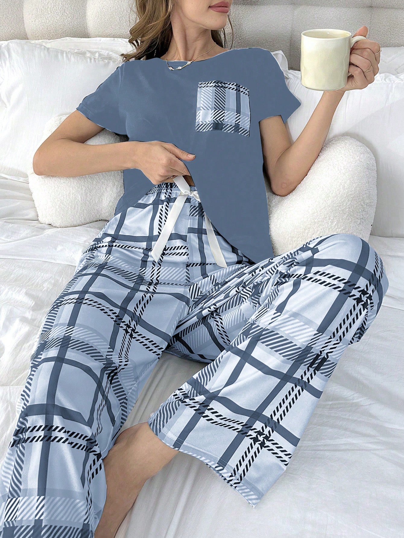 Plaid Short Sleeve Top and Shorts Set main image 1