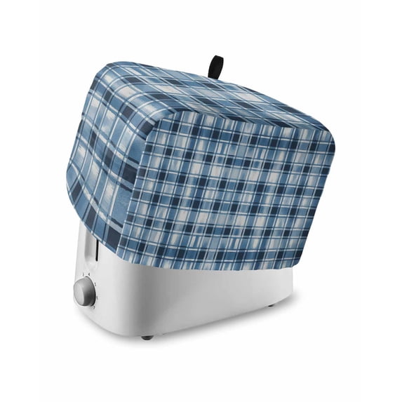 Blue Plaid Small Toaster Cover 2 Slice, Kitchen Appliance Covers, Modern Simple Watercolor Buffalo Lattice Toaster Oven Cover with Loop, Bread Machine Cover Polyester Dust Cover Protection