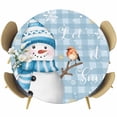 thumbnail image 1 of Blue Plaid Snowman Christmas Round Tablecloth 36-44 Inch Round Fitted Table Cloth with Elastic Edge, Xmas Snowflake Birds Waterproof Table Cover Protector for Outdoor Picnic Party Dining, 1 of 6