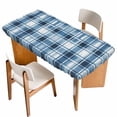 thumbnail image 1 of Blue Plaid Table Cloths for 3 Foot Rectangle Tables, Modern Simple Watercolor Buffalo Lattice Patio Waterproof Elastic Fitted Tablecloths, Washable Rectangular Table Cover for Camping, 1 of 8