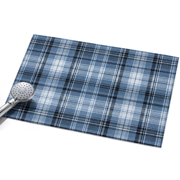 Blue Plaid Washable Area Rug 2 x 3 ft Rustic Farmhouse Soft Non Slip Rugs Stain Repellent Indoor Felt Carpet for Living Dining Room Bedroom Home Office