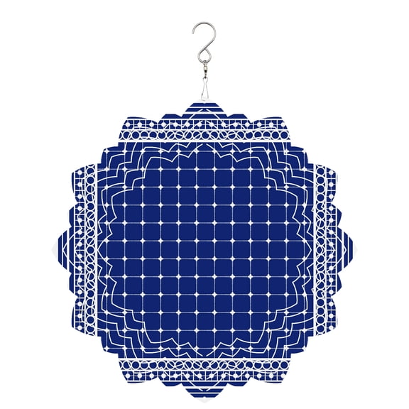 Blue Plaid Wind Spinner for Garden Yard 8In, Country Rustic Farmhouse Geometric Lines Grids Checkered 3D Stainless Steel Kinetic Hanging Wind Spinners Rustproof Outdoor Decor for Lawn Patio Home