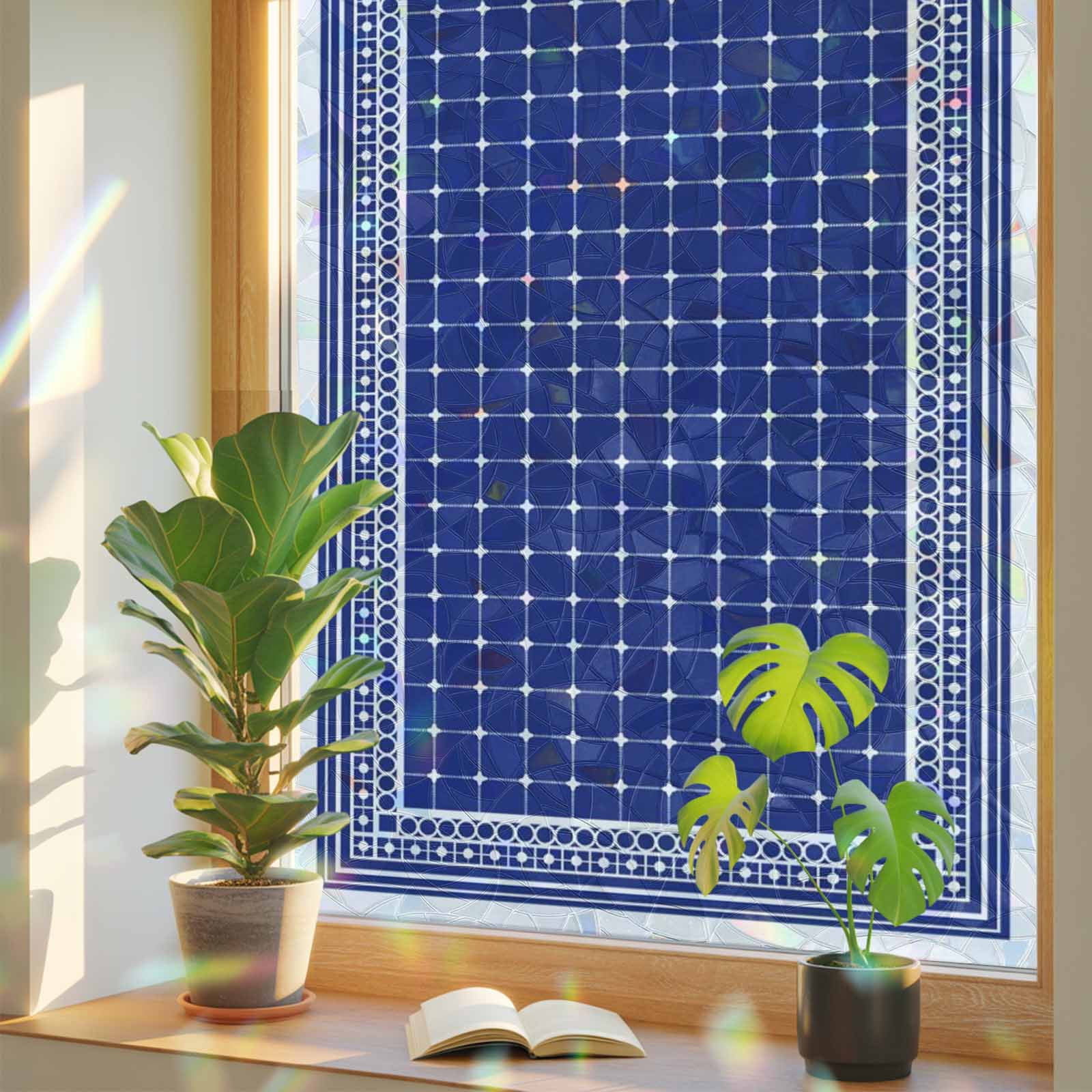 Blue Plaid Window Privacy Film, Country Rustic Farmhouse Geometric ...