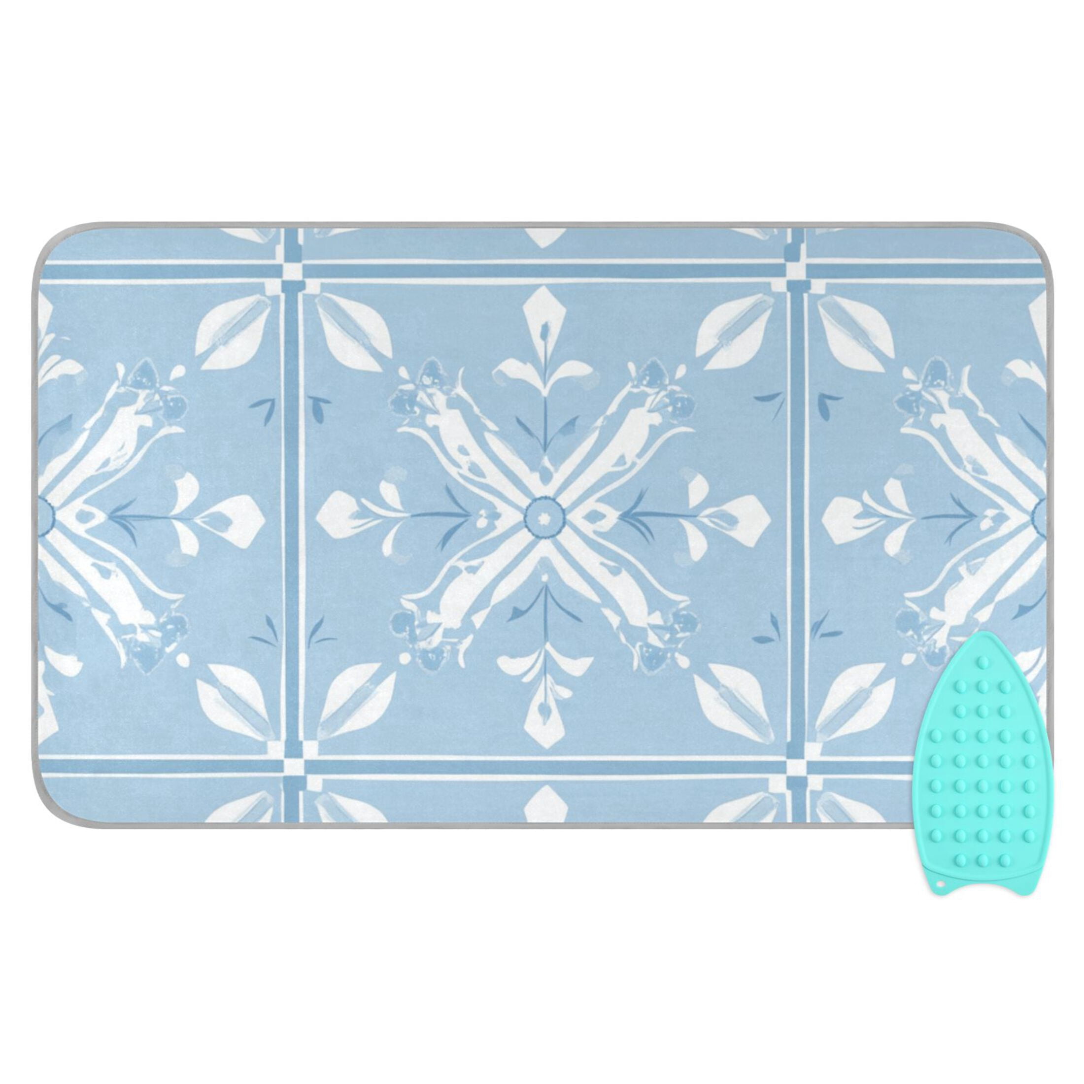 Blue Plaid with White Snowflakes Pattern Ironing Mat Blanket Portable Travel Ironing Pad Heat Resistant Pad 47.2" x 27.6”