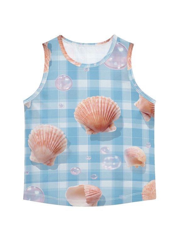 Blue Plaids Bubbles Shells Vest Undershirt Tank Top Sleeveless Quick Dry M