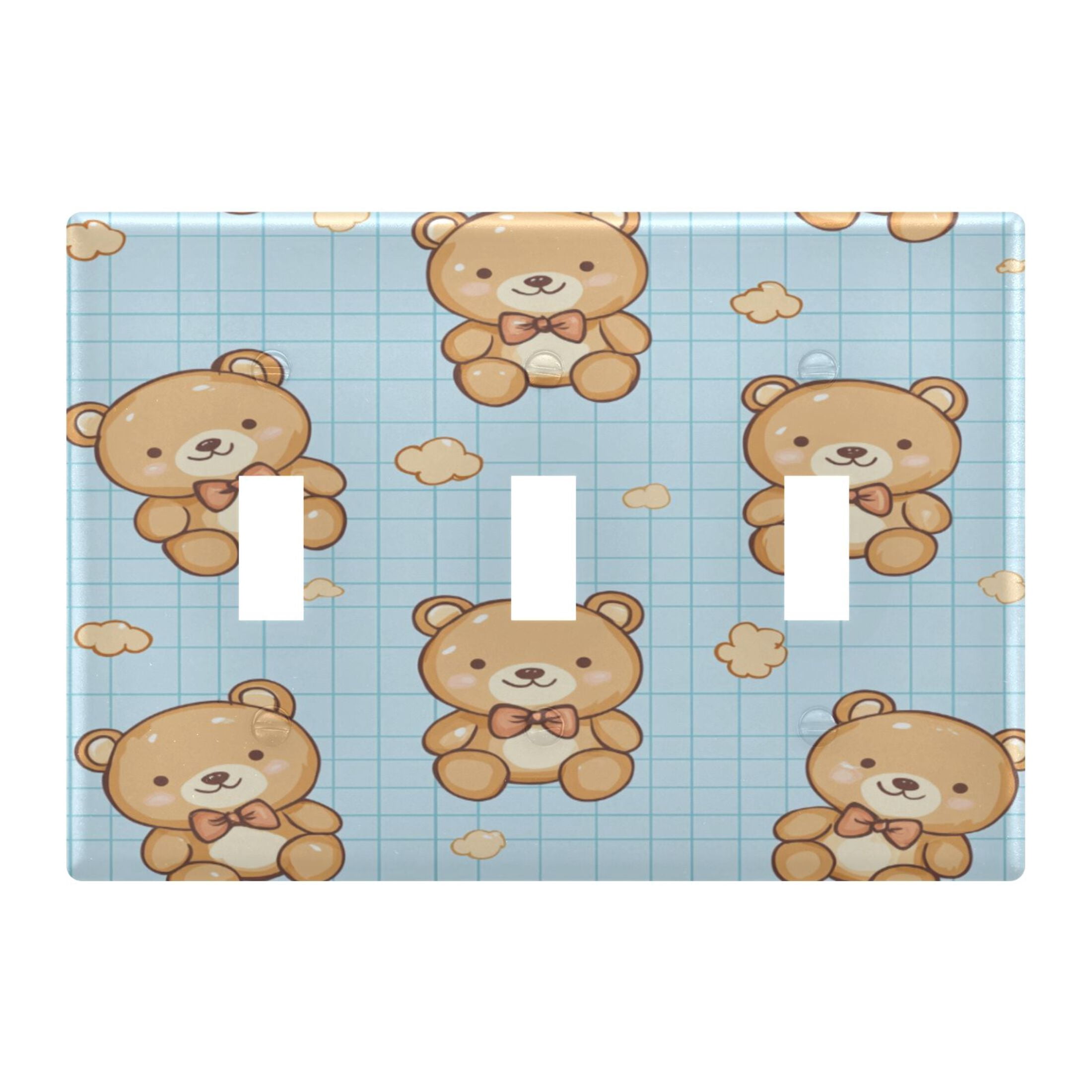 Blue Plaids Cute Bears Brown Clouds Light Switch Cover Electrical ...