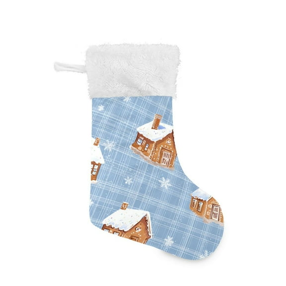 Blue Plaids Gingerbread Houses Snowflakes Christmas Christmas Stockings Large Capacity 18 inch Gift Bag with Hook Xmas Holiday Decor 2 Pack