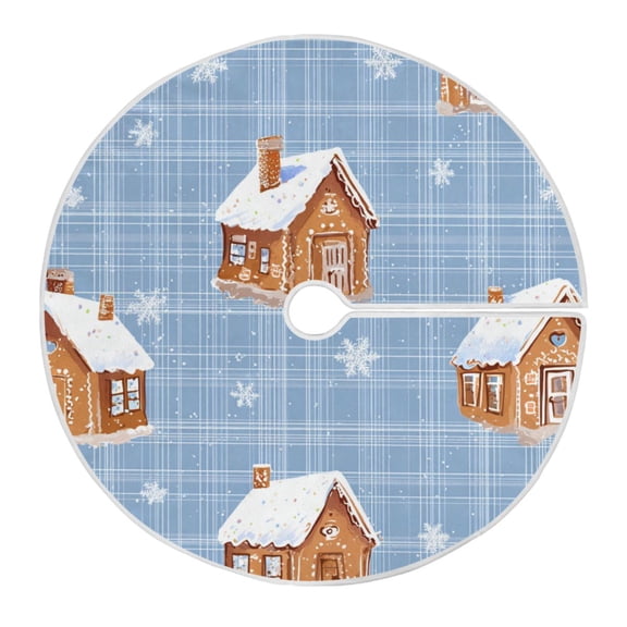 Blue Plaids Gingerbread Houses Snowflakes Christmas Christmas Tree Skirt Opening Design Floor Mat Holiday Decor 35 inch