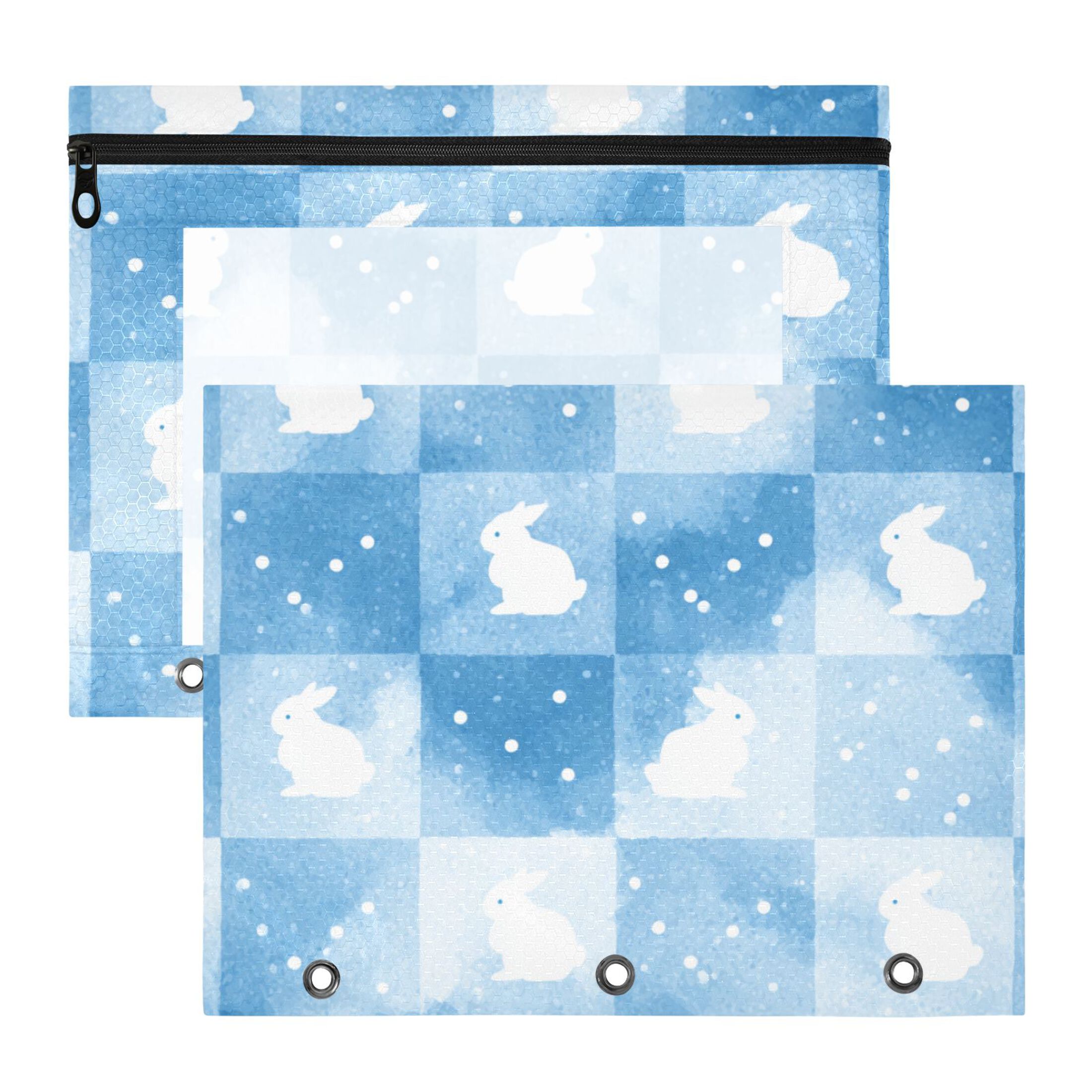 Blue Plaids Rabbits Easter 3-Ring Binder Pouches A4 Size Zipper Pocket ...