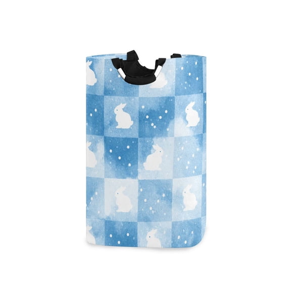 Blue Plaids Rabbits Easter Laundry Basket with Handles Foldable Laundry Hamper Freestanding Washing Bin 50L