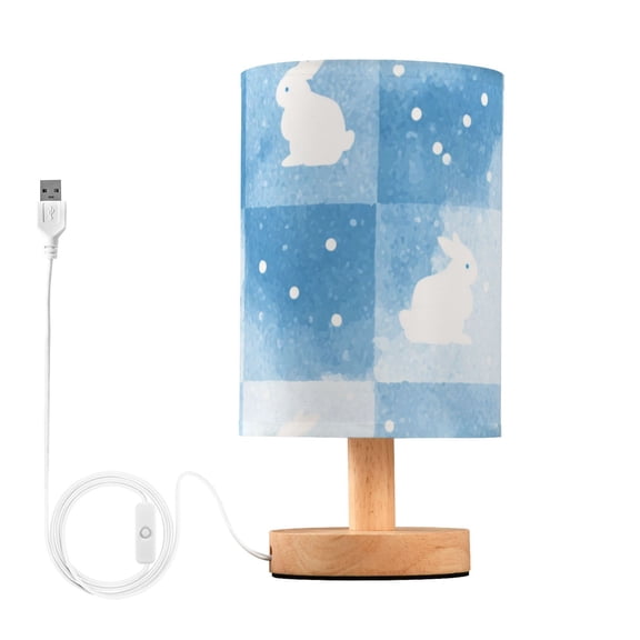 Blue Plaids Rabbits Easter Table Lamp with USB Port LED Warm Light Lamp Night Light Home Decor