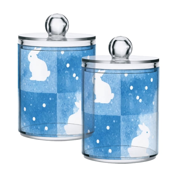 Blue Plaids Rabbits Easter Translucent Plastic Cans Storage Canisters with Lid Set of 2