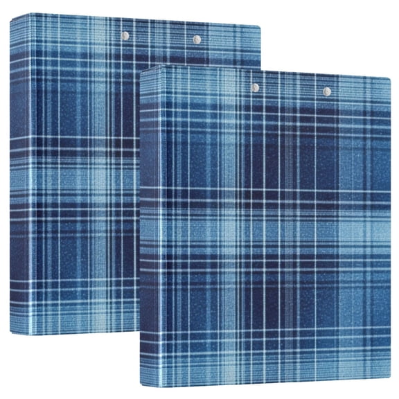 Blue Plaids Round Ring Binder 3 Rings 1.5" Capacity File Storage for A4 Size 1 Pack