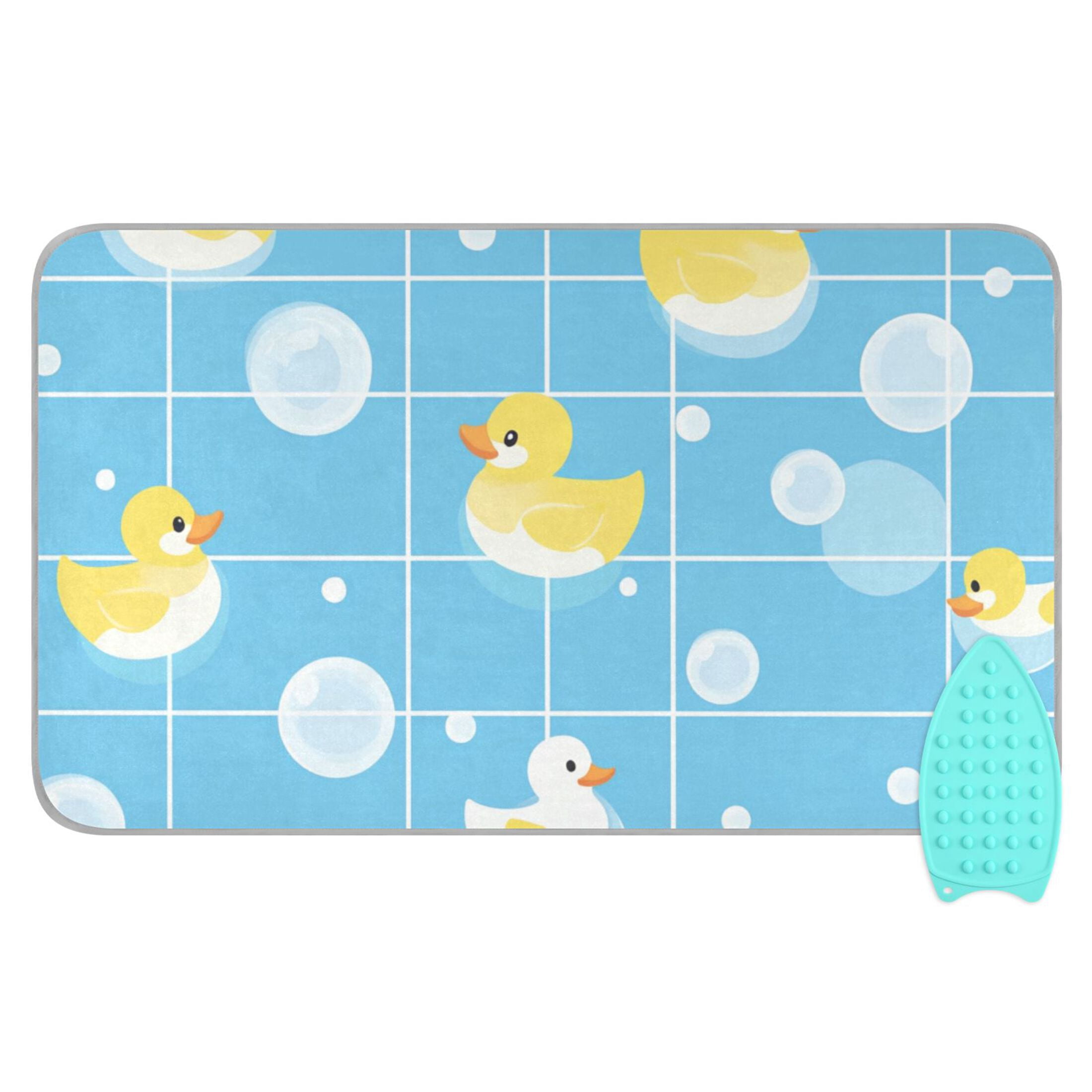 Blue Plaids Rubber Ducks Bubbles Ironing Mat Blanket Portable Travel Ironing Pad Heat Resistant Pad 47.2" x 27.6”