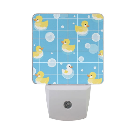 Blue Plaids Rubber Ducks Bubbles LED Night Light with Smart Sensor Plug Into Wall Dusk to Dawn 2 packs