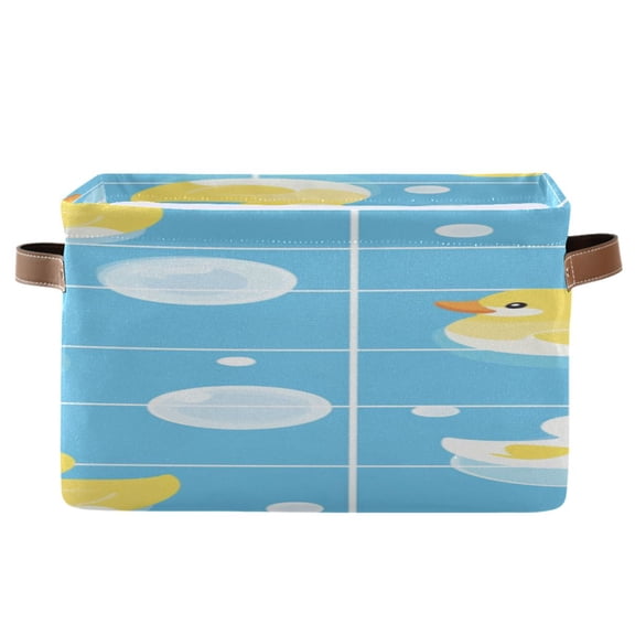 Blue Plaids Rubber Ducks Bubbles Square Storage Bins with Handles Collapsible Containing Box 1 Pack