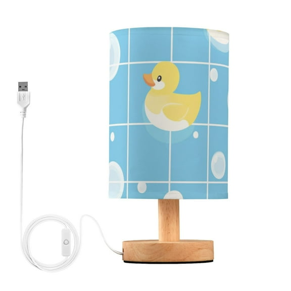 Blue Plaids Rubber Ducks Bubbles Table Lamp with USB Port LED Warm Light Lamp Night Light Home Decor